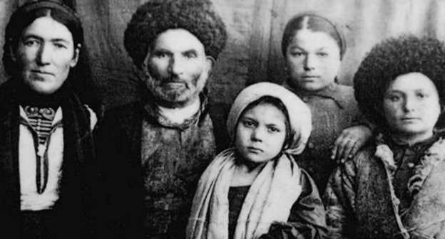 Aznor Osmanovic Bittirov with his family in exile, Kirghiz SSR, 1944. Courtesy of the Memorial museum of Victims of Repressions and Genocide of the Balkar People in 1944-1957