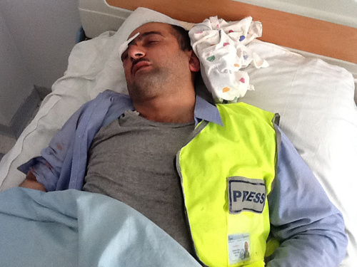 Idrak Abbasov in a hospital ward, Azerbaijan, Baku, April 19, 2012. Courtesy of the "Turan" News Agency