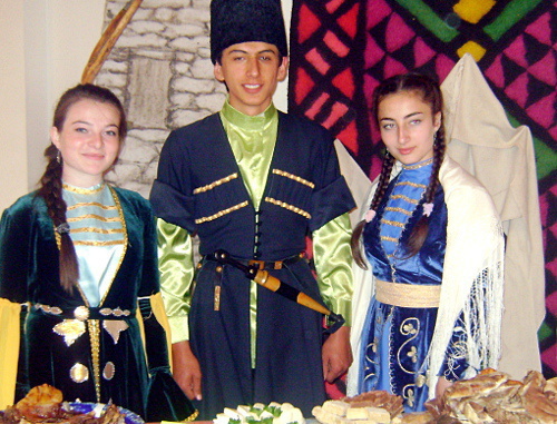 Representatives of the Elbrus District of Kabardino-Balkaria at the Ayran Holiday; Karachay-Cherkessia, Malokarachay District, village of Krasny Kurgan, July 1, 2012. Photo by Leila Gochiyayeva for the "Caucasian Knot"