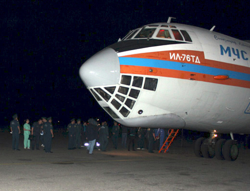 Aircraft IL-76 of the Russian Ministry for Emergencies that arrived to pick up the victims of the terror act at the airport of Makhachkala; May 20, 2013. Courtesy of the press service of the MfE of Dagestan, http://www.05.mchs.gov.ru