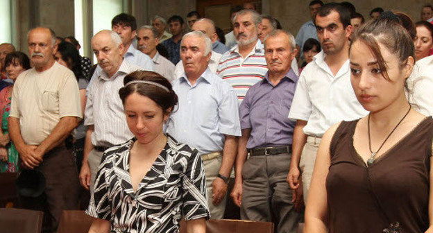 The rally in memory of Akhmednabi Akhmednabiev at the Union of Journalists of Dagestan. Makhachkala, July 9, 2013. Photo by Ruslan Alibekov