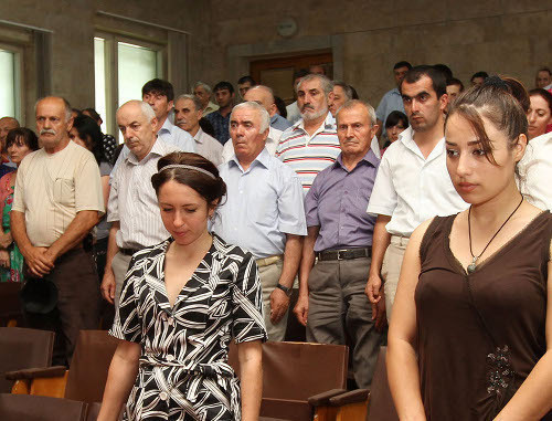 The rally in memory of Akhmednabi Akhmednabiev at the Union of Journalists of Dagestan. Makhachkala, July 9, 2013. Photo by Ruslan Alibekov