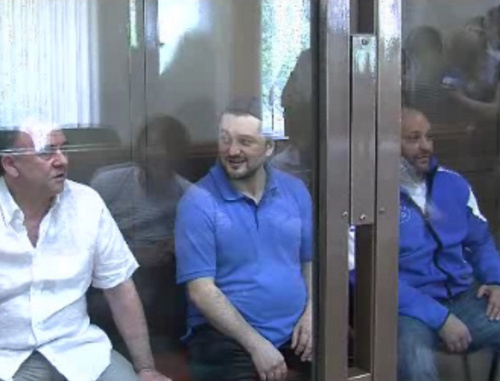 Suspects in the murder of Anna Politkovskaya at a court session. Moscow, June 4, 2013. Photo taken from video materials of Moscow City Court.  