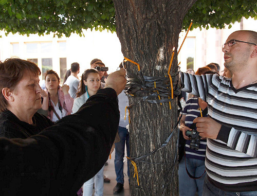 Activists and relatives of deceased soldiers lighting the candles in the park near the Armenian govt building in the memory of soldier Lux Stepanyan killed in the city of Noyemberyan. Yerevan, May 18, 2013. Photo: PanARMENIAN Photo/Hrant Khachatryan 