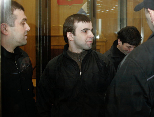 Defendants in case of undermining "Neva-Express" train in the court room, January 27, 2012. Photo by Tatiana Gantimurova for the ‘Caucasian Knot’.  