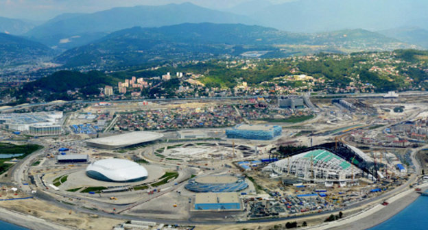 Sochi, panorama of the Olympic objects in Imeretin Valley, 2013. Photo: sc-os.ru