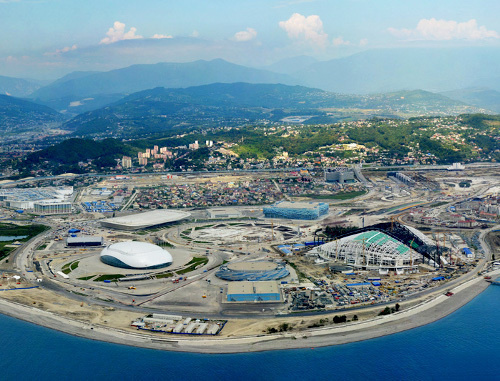 Sochi, panorama of the Olympic objects in Imeretin Valley, 2013. Photo: sc-os.ru