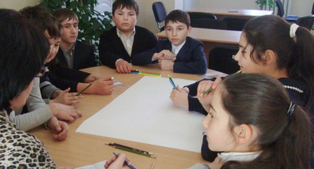 Schoolchildren from seven Ossetian and Ingush schools of the Prigorodny District of North Ossetia took part in the children's New Year party. Oktyabrskoe village, December 25, 2013. Photo provided by Yulia Chardina, the leader of the project "Harmonization of Interethnic Relations in Prigorodny District through small business development".