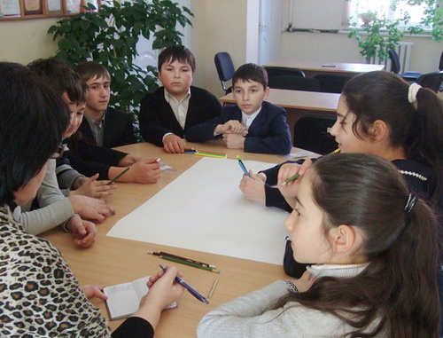 Schoolchildren from seven Ossetian and Ingush schools of the Prigorodny District of North Ossetia took part in the children's New Year party. Oktyabrskoe village, December 25, 2013. Photo provided by Yulia Chardina, the leader of the project "Harmonization of Interethnic Relations in Prigorodny District through small business development".