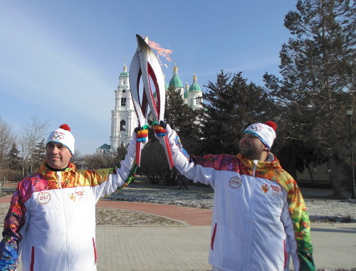 Olympic Torch Relay in the Belokamenny Kremlin in Astrakhan. January 26, 2014. Photo by Yelena Grebenyuk for the "Caucasian Knot"