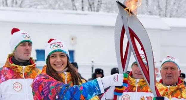 Olympic Torch Relay in Nalchik. Kabardino-Balkaria, January 30, 2014. Photo http://torchrelay.sochi2014.com/