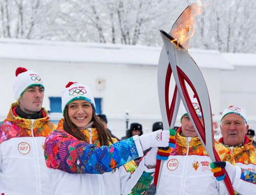 Olympic Torch Relay in Nalchik. Kabardino-Balkaria, January 30, 2014. Photo http://torchrelay.sochi2014.com/