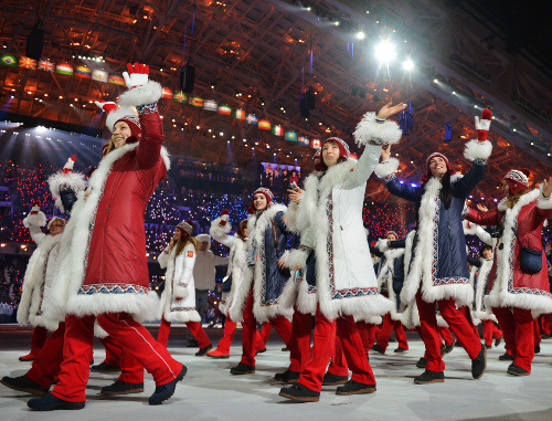 Russian team during the Parade of Nations at the Sochi 2014 Opening Ceremony, Sochi, February 7, 2014, Photo by Alexei Kudenko, RIA Novosti