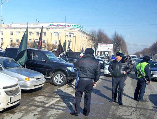 Policemen at the action undertaken in protest against the Olympics in Sochi. Nalchik, February 7, 2014. Photo http://www.aheku.org/