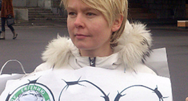 Organizer of the rally in support of Evgeny Vitishko, leader of ‘Ecological Defence of Moscow Region’ movement and ‘Movement in Defence of Khimki Forest’ Evgenia Chirikova. February 16, 2014. Photo by Oleg Krasnov for the ‘Caucasian Knot’.