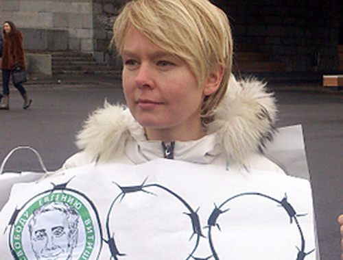 Organizer of the rally in support of Evgeny Vitishko, leader of ‘Ecological Defence of Moscow Region’ movement and ‘Movement in Defence of Khimki Forest’ Evgenia Chirikova. February 16, 2014. Photo by Oleg Krasnov for the ‘Caucasian Knot’.