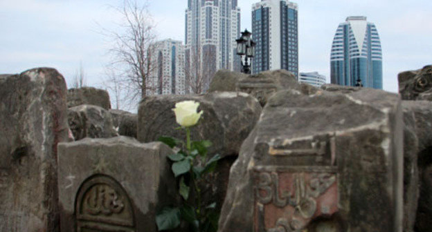 Tombstones monuments which constituted part of the Memorial  to victims of deportation located in Akhmad Kadyrov Avenue. Grozny, February 2014. Photo by an eyewitness. 