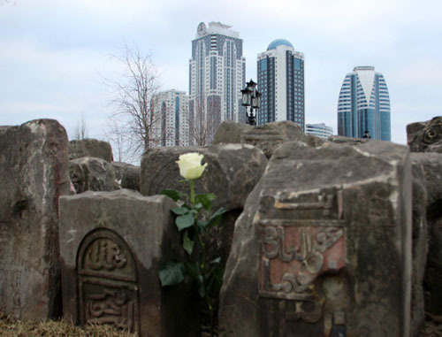 Tombstones monuments which constituted part of the Memorial  to victims of deportation located in Akhmad Kadyrov Avenue. Grozny, February 2014. Photo by an eyewitness. 