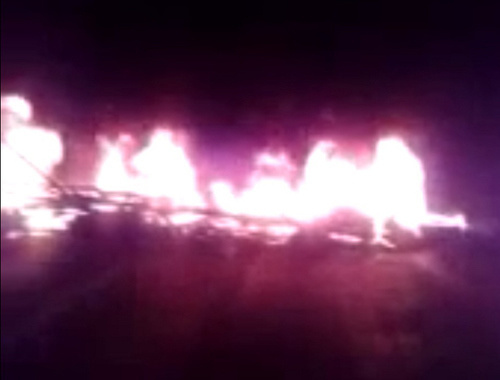 Blocking of road in the village of Mayskoe of the Prigorodny District in North Ossetia. Screenshot of a video posted by an eyewitness in "Caucasian Knot" channel at YouTube, http://www.youtube.com/user/CivilVideoCKno