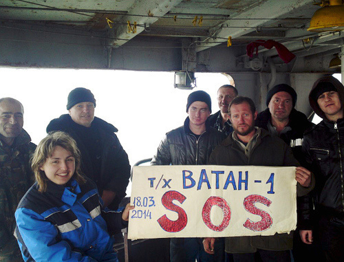 Crew of bulk-carrier ’Vatan-1’ at the port of Baku, March 18, 2014. Photo is provided by crew members