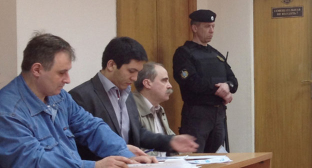 At the preliminary court hearing on the complaint filed by the Human Rights Centre "Memorial" and the International Society "Memorial" against the Prosecutor's Office inspections, Moscow City Court, May 7, 2013. From left to right: Chairman of the Board of the HRC "Memorial" Alexander Cherkasov, advocate of the HRC "Memorial" Furkat Tishaev, member of the Board of the International Society "Memorial" Jan Rachinsky. Photo by press-service of the HRC "Memorial", http://www.memo.ru