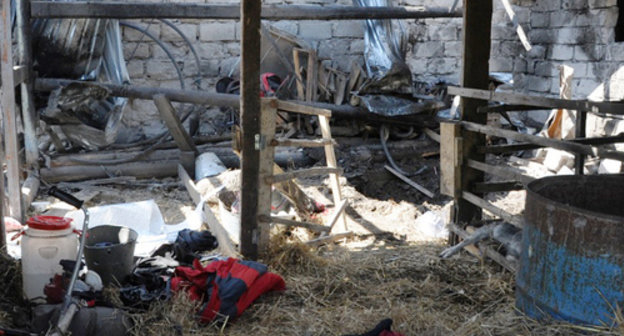 Cowshed destroyed as a result of special operation in Baksan on May 23, 2014. Photo: NAC, http://nac.gov.ru