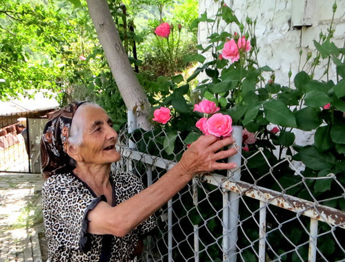 Resident of Blutan village Aregi Martirosyan in her garden. Nagorno-Karabakh, Gadrut District, May 25, 2014. Photo by Alvard Grigoryan for the ‘Caucasian Knot’.