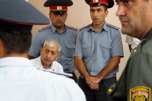 Arrested organizer of ‘Million Mask March’ Shant Arutyunyan in the court, Yerevan, June 12, 2014. Photo by Armine Martirosyan for the ‘Caucasian Knot’.   