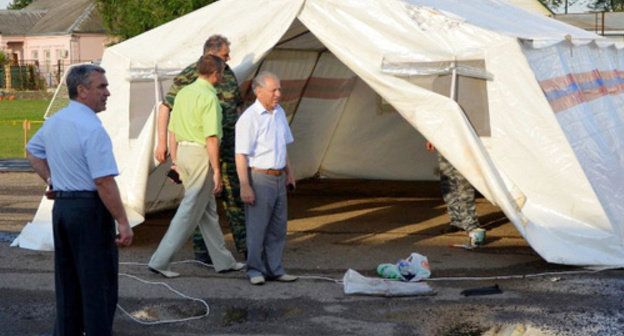 Tent camp prepared for Ukrainian refugees in Kuschevskaya  Cossack village, Krasnodar Territory, June 23, 2014. Photo: Kot Begimot, http://станицакущевскаяю.рф