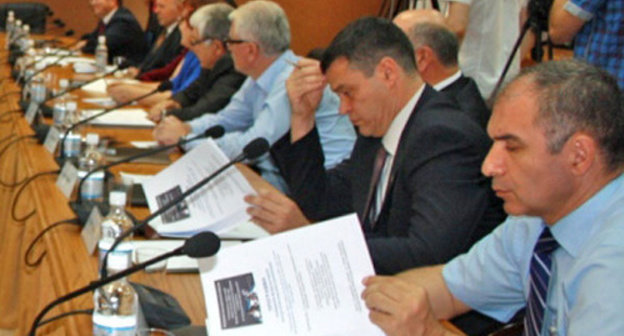 Participants of an international scientific and practical conference in Tskhinvali. South Ossetia, August 9, 2014. Photo by Mariya Kotaeva for the "Caucasian Knot"