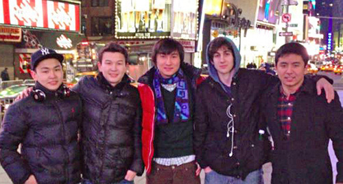 Azamat Tazhayakov (second to the left), Dias Kadyrbaev (third to the left), Johar Tsarnaev (second to the right). Photo from the personal page of Dias Kadyrbaev in the social network "Vkontakte". http://vk.com/dkadyrbaev