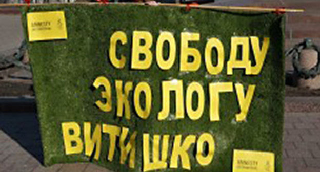 Poster "Freedom to ecologist Evgeny Vitishko". A solo picket, Moscow, February 2014. Photo http://freevitishko.org/ru/?page_id=40  