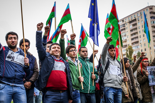 During the action, speeches were interrupted by protesters who were shouting slogans: "Resign!", "Freedom!", "Azerbaijan!" Photo by Aziz Karimov for the ‘Caucasian Knot’. 