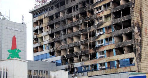 House of Press after the militants’ attack. Grozny, December 5, 2014. Photo by Magomed Magomedov for the ‘Caucasian Knot’