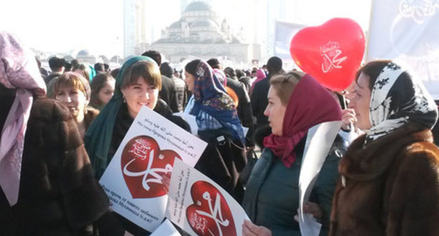 Protest against caricatures on Muhammad in Grozny, January 19, 2015. Photo by Akhmed Aldebirov for the ‘Caucasian Knot’. 