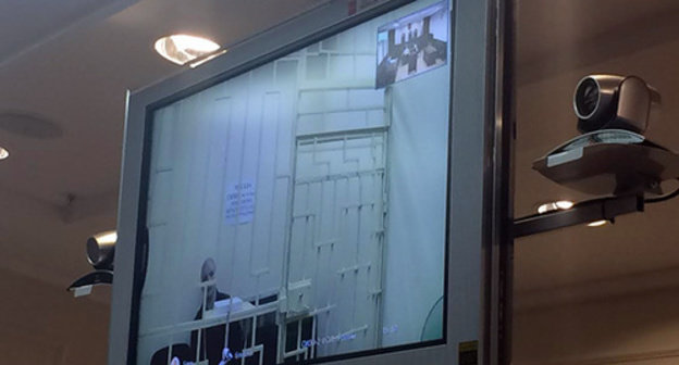 Video camera screen at the court seession of the Russia's Supreme Court (SC). Moscow, January 29, 2015. Photo by Yuliya Buslavskaya for the "Caucasian Knot"