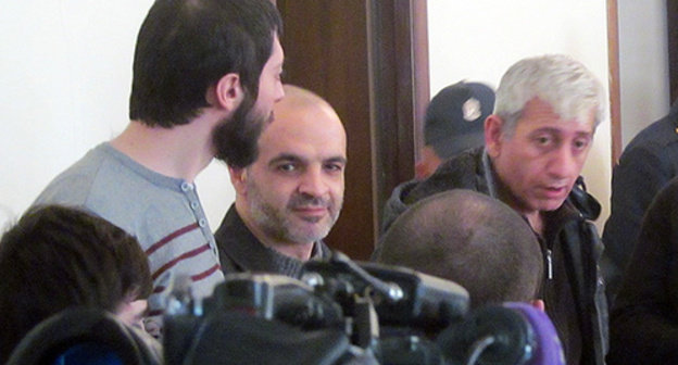 Defendants in the case of the "Million Mask March" at the court hearing. Yerevan, February 2, 2015. Photo by Armine Martirosyan for the ‘Caucasian Knot’. 