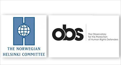 Logo of the Norwegian Helsinki Committee and the Observatory for the Protection of Human Rights Defenders. Collage by the "Caucasian Knot"