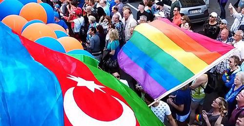 Flags of Azerbaijan and LGBT. Photo by Ghvinotsdaati, Wikimedia Commons