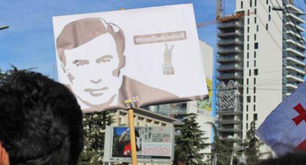 A poster of the participants of the action organized by the "United National Movement" Party. December 11, 2017. Photo by Inna Kukudjanova for the "Caucasian Knot"