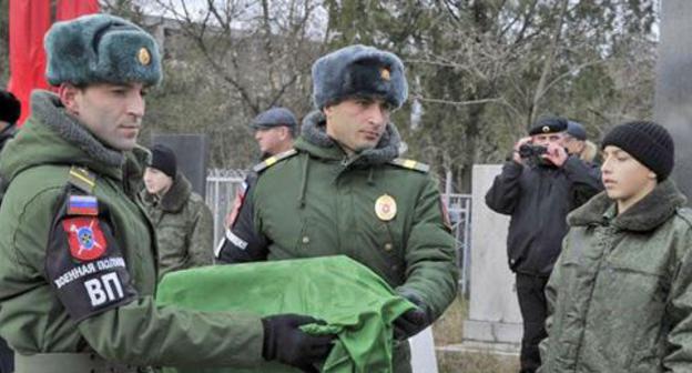 A ceremony to rebury the remains of Sergeant Mukhamed Kazbekov, killed in battles near Leningrad during World War II. Makhachkala, December 11, 2017. Photo by the press service of the Ministry of Agriculture and Food Supply of the Republic of Dagestan http://mcxrd.ru/