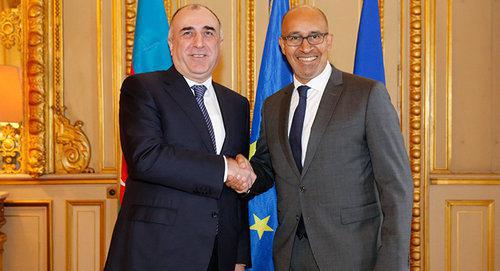 Harlem Désir (right) and Minister of Foreign Affairs of Azerbaijan Elmar Mammadyarov. Photo: http://www.mfa.gov.az/news/878/4116