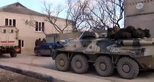 Military vehicles during the special operation. Photo by the press service of Russia's National Anti-Terrorism Committee http://nac.gov.ru/kontrterroristicheskie-operacii/v-dagestane-v-hode-kto-neytralizovany-troe.html