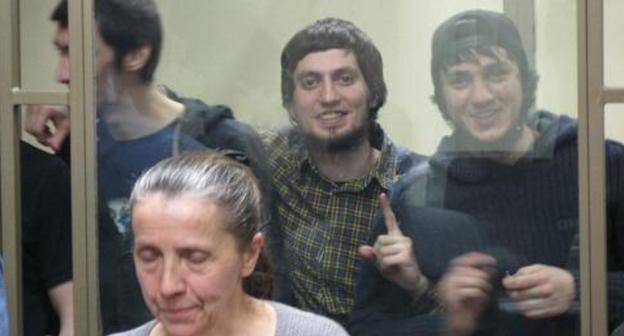 The defedants in the case of the so-called "Ordjonikidze Jamaat": Ilez Torchkhoev, Lechi Gadamauri, Timur Matiev. Photo by Konstantin Volgin for the "Caucasian Knot"