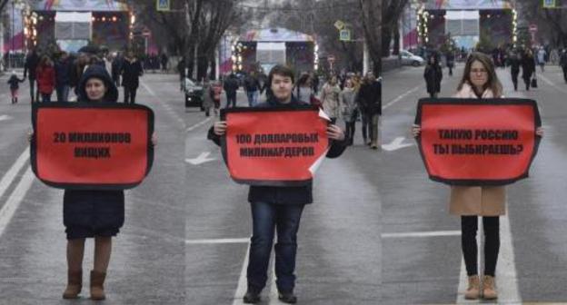 Activists with banners in Krasnodar. Collage. Photo: Alexander Timofeev, Free Media, https://freemedia.io/2018/03/3billboard