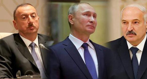 Ilham Aliev, Vladimir Putin and Alexander Lukashenko (from left to right). Photo by Aziz Karimov for the Caucasian Knot, http://putin.kremlin.ru/, http://president.gov.by/