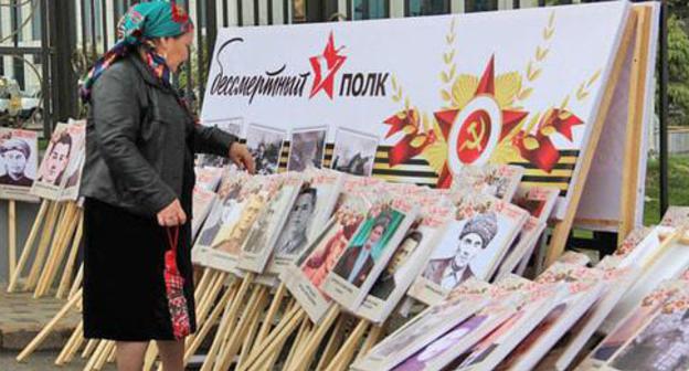 Portraits prepared for the "Immortal Regiment" action in Grozny. Photo by Magomed Magomedov for the Caucasian Knot. 