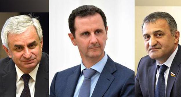 Raul Khadjimba, Bashar al-Assad, Anatoly Bibilov (from left to right). Collage by the "Caucasian Knot". Photo by the press service of the President of Russia https://ru.wikipedia.org