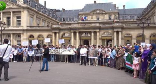 Participants of rally in France, June 3, 2018. Screenshot from the 'Caucasian Knot' video