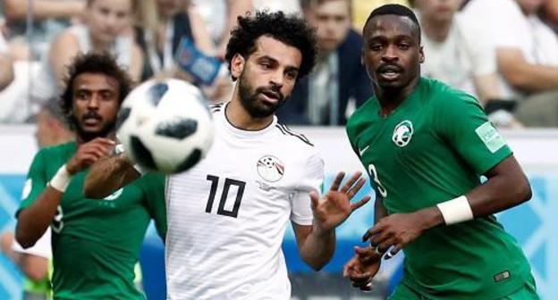 Mohamed Salah (centre), a player for the Egyptian national team, takes part in Saudi Arabia v Egypt match. Photo: REUTERS / Ueslei Marcelino